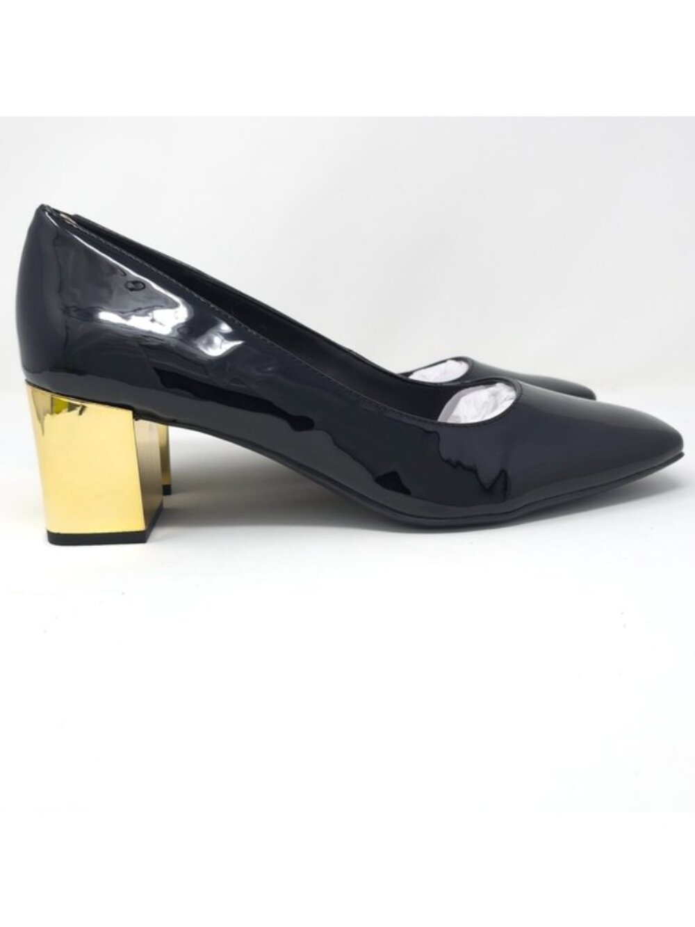 Naturalizer Black Patent Block Heel Pumps with Gold Accent 10W - Picture 3 of 10